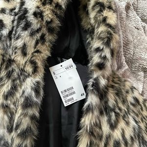 Brand new leopard fur coat with hood